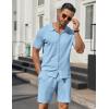 imageCOOFANDY Mens 2 Piece Outfits Sets Casual Short Sleeve Button Down Knit Shirt and Shorts Sets Summer Beach OutfitsBlue