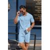 imageCOOFANDY Mens 2 Piece Outfits Sets Casual Short Sleeve Button Down Knit Shirt and Shorts Sets Summer Beach OutfitsBlue