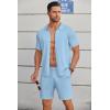 imageCOOFANDY Mens 2 Piece Outfits Sets Casual Short Sleeve Button Down Knit Shirt and Shorts Sets Summer Beach OutfitsBlue