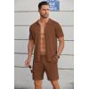imageCOOFANDY Mens 2 Piece Outfits Sets Casual Short Sleeve Button Down Knit Shirt and Shorts Sets Summer Beach OutfitsBrown