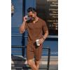 imageCOOFANDY Mens 2 Piece Outfits Sets Casual Short Sleeve Button Down Knit Shirt and Shorts Sets Summer Beach OutfitsBrown