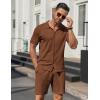 imageCOOFANDY Mens 2 Piece Outfits Sets Casual Short Sleeve Button Down Knit Shirt and Shorts Sets Summer Beach OutfitsBrown
