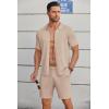 imageCOOFANDY Mens 2 Piece Outfits Sets Casual Short Sleeve Button Down Knit Shirt and Shorts Sets Summer Beach OutfitsKhaki