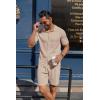 imageCOOFANDY Mens 2 Piece Outfits Sets Casual Short Sleeve Button Down Knit Shirt and Shorts Sets Summer Beach OutfitsKhaki
