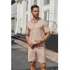 imageCOOFANDY Mens 2 Piece Outfits Sets Casual Short Sleeve Button Down Knit Shirt and Shorts Sets Summer Beach OutfitsKhaki