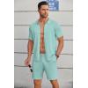 imageCOOFANDY Mens 2 Piece Outfits Sets Casual Short Sleeve Button Down Knit Shirt and Shorts Sets Summer Beach OutfitsLight Green