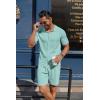 imageCOOFANDY Mens 2 Piece Outfits Sets Casual Short Sleeve Button Down Knit Shirt and Shorts Sets Summer Beach OutfitsLight Green