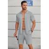 imageCOOFANDY Mens 2 Piece Outfits Sets Casual Short Sleeve Button Down Knit Shirt and Shorts Sets Summer Beach OutfitsLight Grey