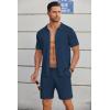 imageCOOFANDY Mens 2 Piece Outfits Sets Casual Short Sleeve Button Down Knit Shirt and Shorts Sets Summer Beach OutfitsNavy Blue