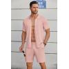 imageCOOFANDY Mens 2 Piece Outfits Sets Casual Short Sleeve Button Down Knit Shirt and Shorts Sets Summer Beach OutfitsPink