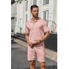 imageCOOFANDY Mens 2 Piece Outfits Sets Casual Short Sleeve Button Down Knit Shirt and Shorts Sets Summer Beach OutfitsPink