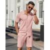 imageCOOFANDY Mens 2 Piece Outfits Sets Casual Short Sleeve Button Down Knit Shirt and Shorts Sets Summer Beach OutfitsPink