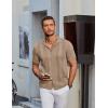 imageCOOFANDY Mens Knit Shirt Short Sleeve Button Down Vintage Polo Shirts Casual Summer Beach ShirtsKhaki