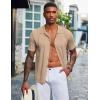imageCOOFANDY Mens Knit Shirt Short Sleeve Button Down Vintage Polo Shirts Casual Summer Beach ShirtsKhaki