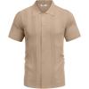 imageCOOFANDY Mens Knit Shirt Short Sleeve Button Down Vintage Polo Shirts Casual Summer Beach ShirtsKhaki