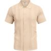 imageCOOFANDY Mens Knit Shirt Short Sleeve Button Down Vintage Polo Shirts Casual Summer Beach ShirtsLight Khaki