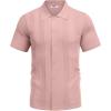 imageCOOFANDY Mens Knit Shirt Short Sleeve Button Down Vintage Polo Shirts Casual Summer Beach ShirtsPink