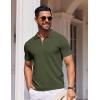 imageCOOFANDY Mens Short Sleeve Polo Shirts Zipper Knit Collar Shirt Lightweight Golf Polo ShirtArmy Green
