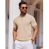 imageCOOFANDY Mens Short Sleeve Polo Shirts Zipper Knit Collar Shirt Lightweight Golf Polo ShirtBeige