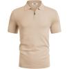 imageCOOFANDY Mens Short Sleeve Polo Shirts Zipper Knit Collar Shirt Lightweight Golf Polo ShirtBeige