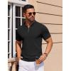 imageCOOFANDY Mens Short Sleeve Polo Shirts Zipper Knit Collar Shirt Lightweight Golf Polo ShirtBlack