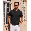 imageCOOFANDY Mens Short Sleeve Polo Shirts Zipper Knit Collar Shirt Lightweight Golf Polo ShirtBlack