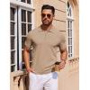 imageCOOFANDY Mens Short Sleeve Polo Shirts Zipper Knit Collar Shirt Lightweight Golf Polo ShirtKhaki