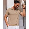 imageCOOFANDY Mens Short Sleeve Polo Shirts Zipper Knit Collar Shirt Lightweight Golf Polo ShirtKhaki