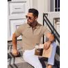 imageCOOFANDY Mens Short Sleeve Polo Shirts Zipper Knit Collar Shirt Lightweight Golf Polo ShirtKhaki