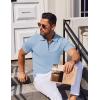 imageCOOFANDY Mens Short Sleeve Polo Shirts Zipper Knit Collar Shirt Lightweight Golf Polo ShirtLight Blue