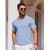 imageCOOFANDY Mens Short Sleeve Polo Shirts Zipper Knit Collar Shirt Lightweight Golf Polo ShirtLight Blue