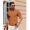 imageCOOFANDY Mens Short Sleeve Polo Shirts Zipper Knit Collar Shirt Lightweight Golf Polo ShirtLight Brown