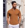 imageCOOFANDY Mens Short Sleeve Polo Shirts Zipper Knit Collar Shirt Lightweight Golf Polo ShirtLight Brown