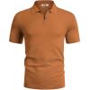 imageCOOFANDY Mens Short Sleeve Polo Shirts Zipper Knit Collar Shirt Lightweight Golf Polo ShirtLight Brown