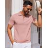 imageCOOFANDY Mens Short Sleeve Polo Shirts Zipper Knit Collar Shirt Lightweight Golf Polo ShirtLight Pink