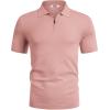 imageCOOFANDY Mens Short Sleeve Polo Shirts Zipper Knit Collar Shirt Lightweight Golf Polo ShirtLight Pink