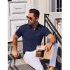 imageCOOFANDY Mens Short Sleeve Polo Shirts Zipper Knit Collar Shirt Lightweight Golf Polo ShirtNavy Blue