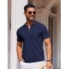 imageCOOFANDY Mens Short Sleeve Polo Shirts Zipper Knit Collar Shirt Lightweight Golf Polo ShirtNavy Blue