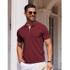 imageCOOFANDY Mens Short Sleeve Polo Shirts Zipper Knit Collar Shirt Lightweight Golf Polo ShirtWine Red