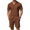 imageCOOFANDY Mens 2 Piece Outfits Sets Casual Short Sleeve Button Down Knit Shirt and Shorts Sets Summer Beach OutfitsBrown