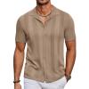 imageCOOFANDY Mens Knit Shirt Short Sleeve Button Down Vintage Polo Shirts Casual Summer Beach ShirtsKhaki