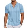 imageCOOFANDY Mens Knit Shirt Short Sleeve Button Down Vintage Polo Shirts Casual Summer Beach ShirtsLight Blue