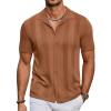 imageCOOFANDY Mens Knit Shirt Short Sleeve Button Down Vintage Polo Shirts Casual Summer Beach ShirtsLight Brown