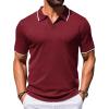 imageCOOFANDY Mens Polo Shirts Short Sleeve Casual Knit Polo Shirt Vintage Golf T Shirts Old Money TopsWine Red
