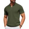 imageCOOFANDY Mens Short Sleeve Polo Shirts Zipper Knit Collar Shirt Lightweight Golf Polo ShirtArmy Green