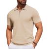 imageCOOFANDY Mens Short Sleeve Polo Shirts Zipper Knit Collar Shirt Lightweight Golf Polo ShirtBeige