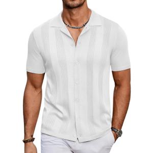 imageCOOFANDY Mens Knit Shirt Short Sleeve Button Down Vintage Polo Shirts Casual Summer Beach ShirtsWhite