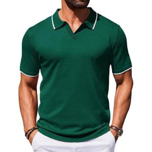 imageCOOFANDY Mens Polo Shirts Short Sleeve Casual Knit Polo Shirt Vintage Golf T Shirts Old Money TopsGreen