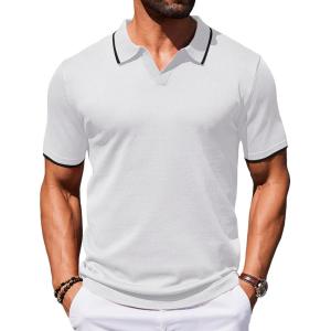 imageCOOFANDY Mens Polo Shirts Short Sleeve Casual Knit Polo Shirt Vintage Golf T Shirts Old Money TopsWhite