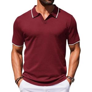 imageCOOFANDY Mens Polo Shirts Short Sleeve Casual Knit Polo Shirt Vintage Golf T Shirts Old Money TopsWine Red